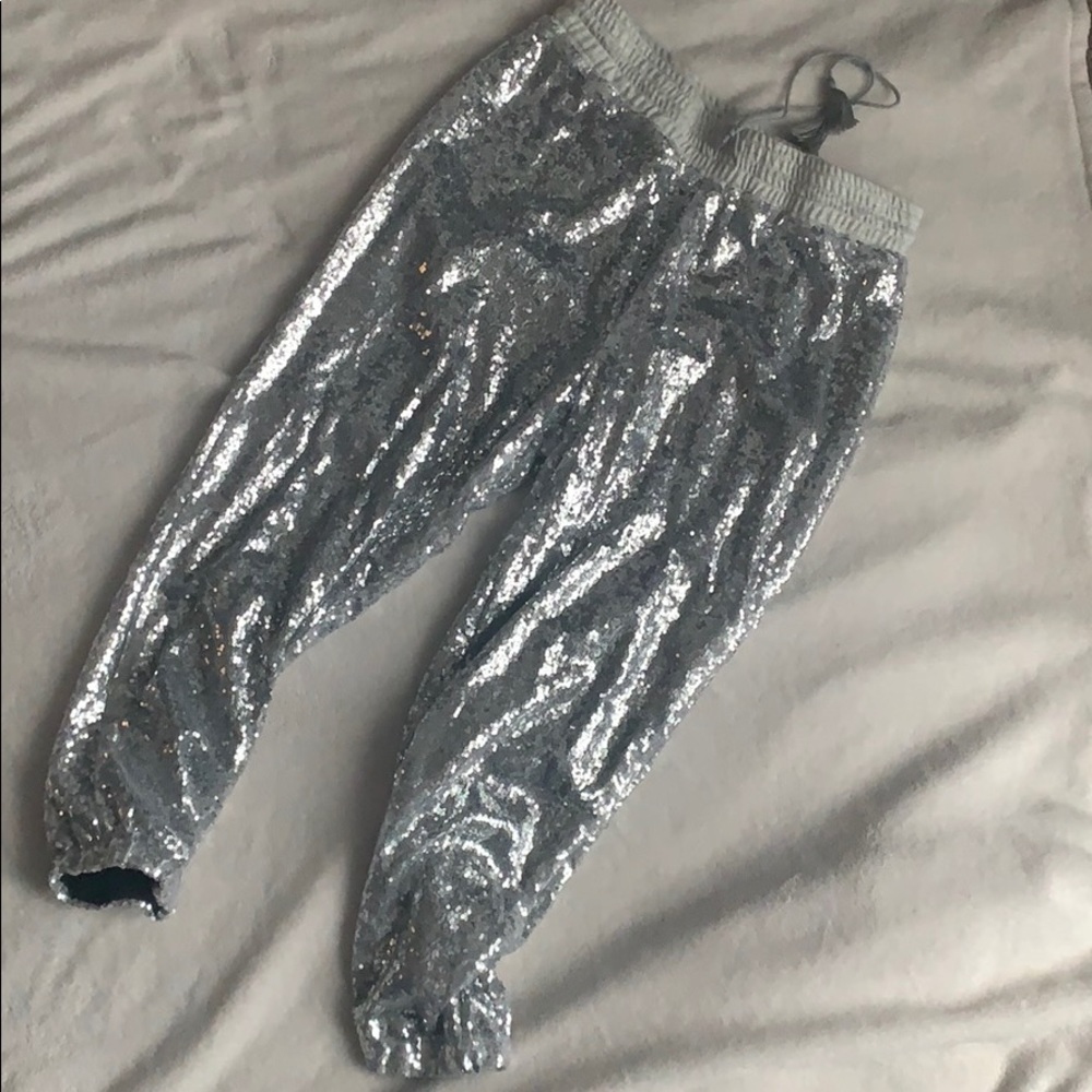 Silver sequin jogger leggings